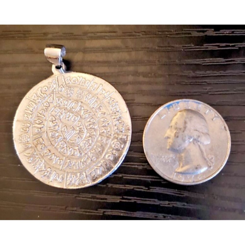 Sterling Silver 925 Pendant - Ancient Greek Minoan Phaistos Disc Coin